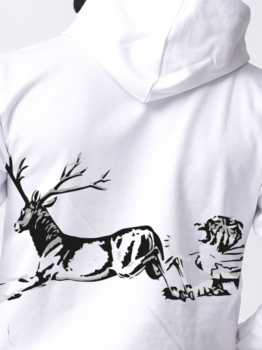 White Men's Tranding Tiger  Printed  Hoodie