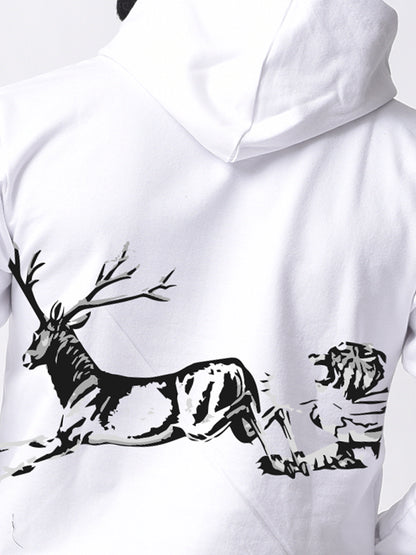 White Men's Tranding Tiger  Printed  Hoodie