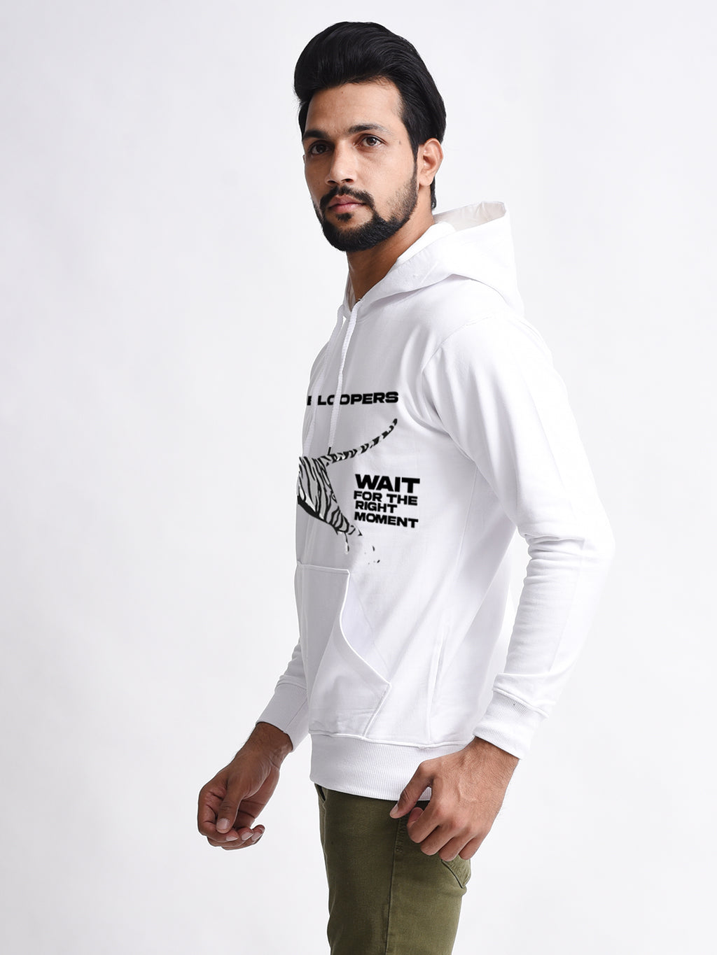 White Men's Tranding Tiger  Printed  Hoodie