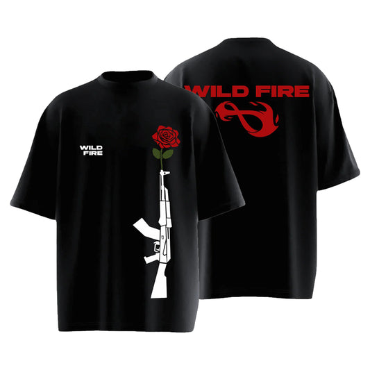 Wild Fire Black Oversized Dropshoulder Black T-shirt