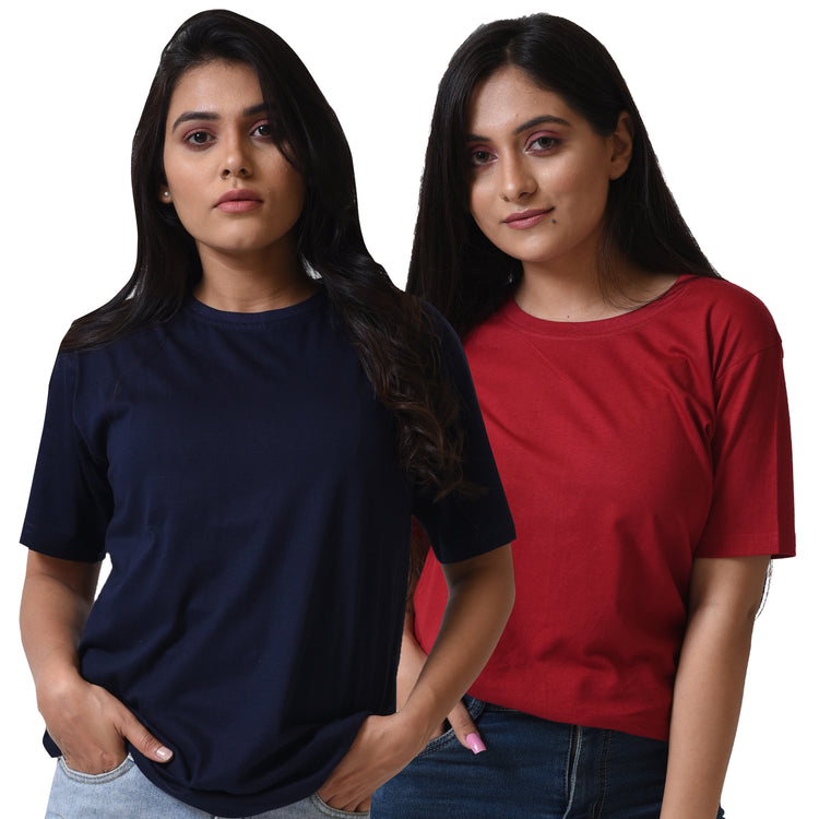 BASIC COMBO WOMEN TSHIRT NAVY BLUE & MAROON