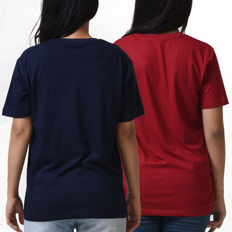 BASIC COMBO WOMEN TSHIRT NAVY BLUE & MAROON