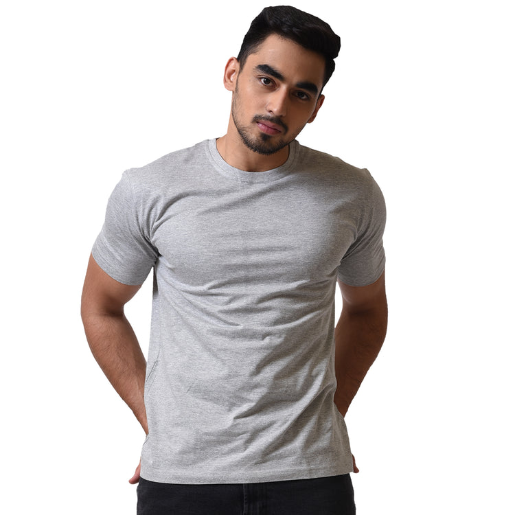 Basic Light grey Regular Fit Roundneck T-shirt
