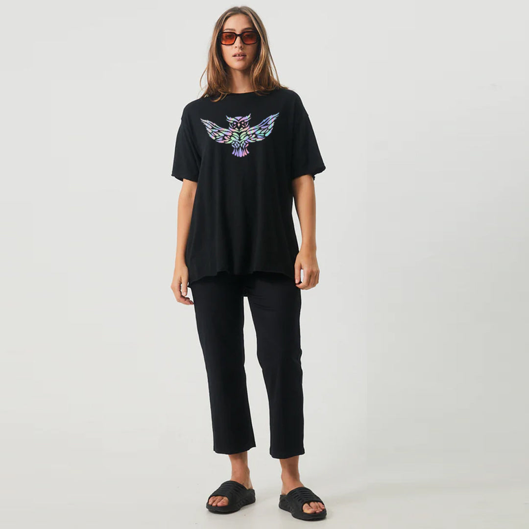 OWL HOLOGRAPHIC Black Oversized T-shirt