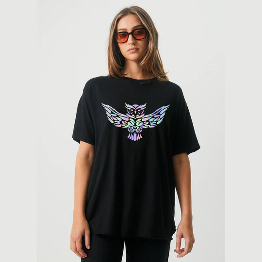 OWL HOLOGRAPHIC Black Oversized T-shirt