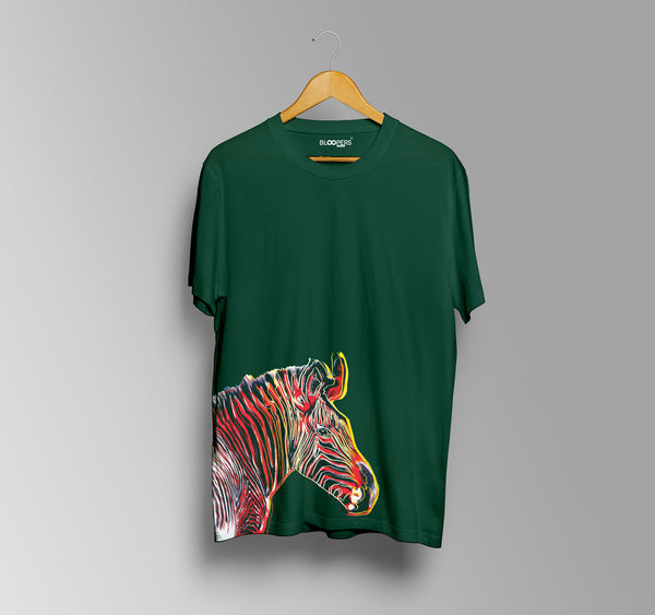 Zebra Print on Forest Green T-shirt