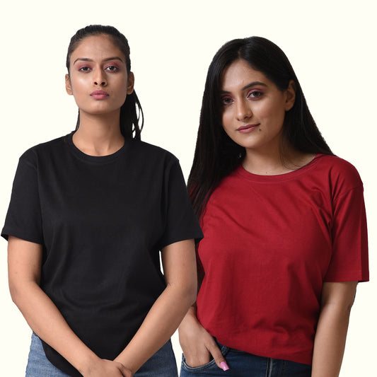 BASIC COMBO WOMEN TSHIRT BLACK & MAROON