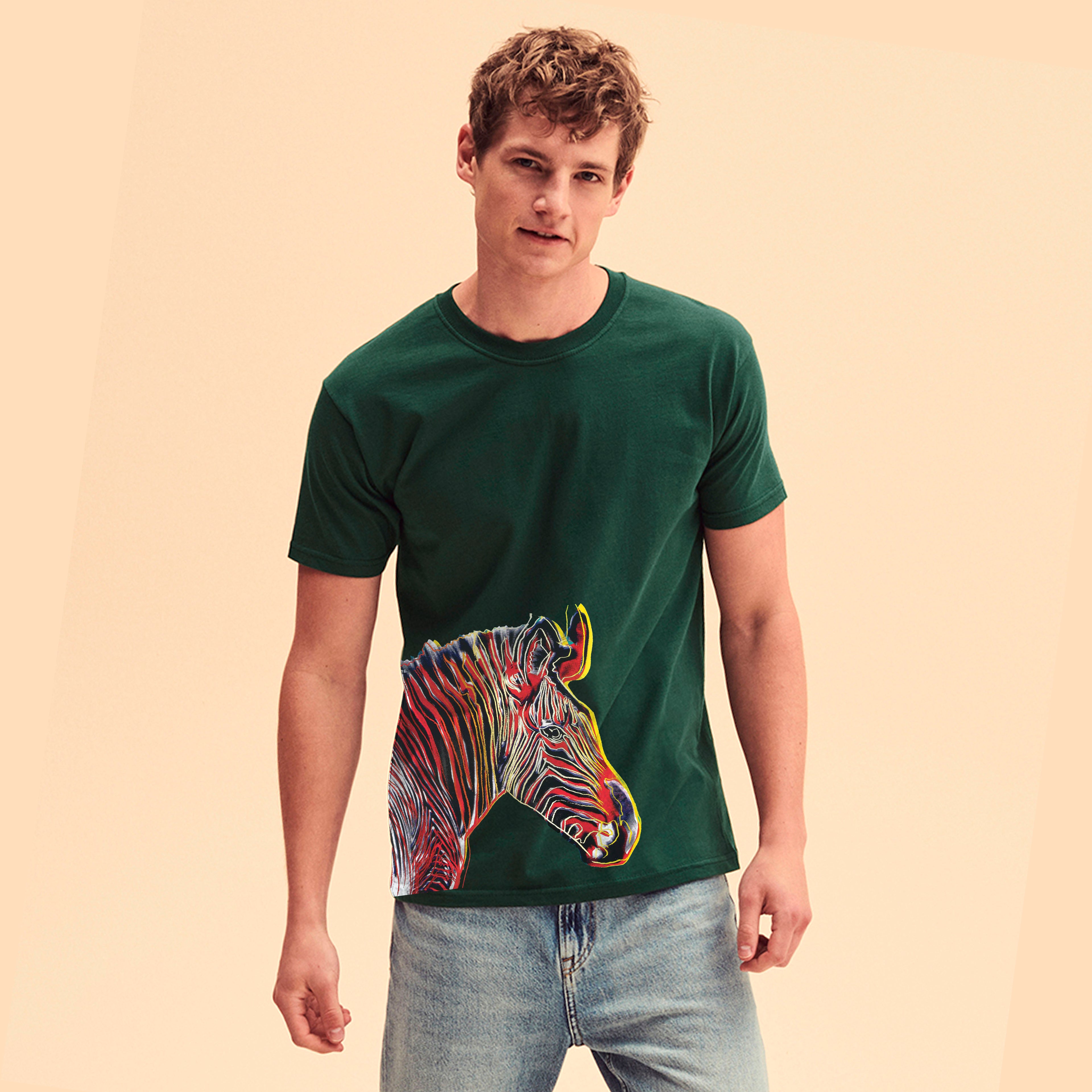 Zebra Print on Forest Green T-shirt