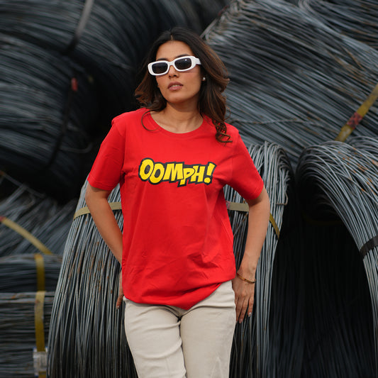 OOMPH! GRAPHIC RED ROUND NECK T-SHIRT