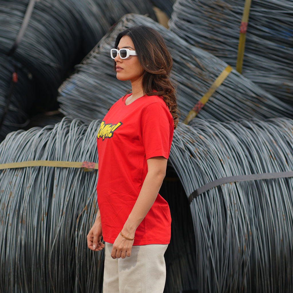 OOMPH! GRAPHIC RED ROUND NECK T-SHIRT