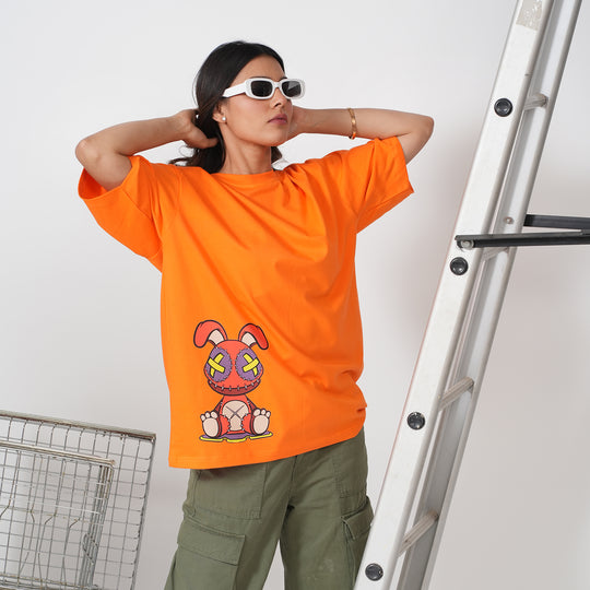 Rabbit Graphic Oversized Orange T-shirt