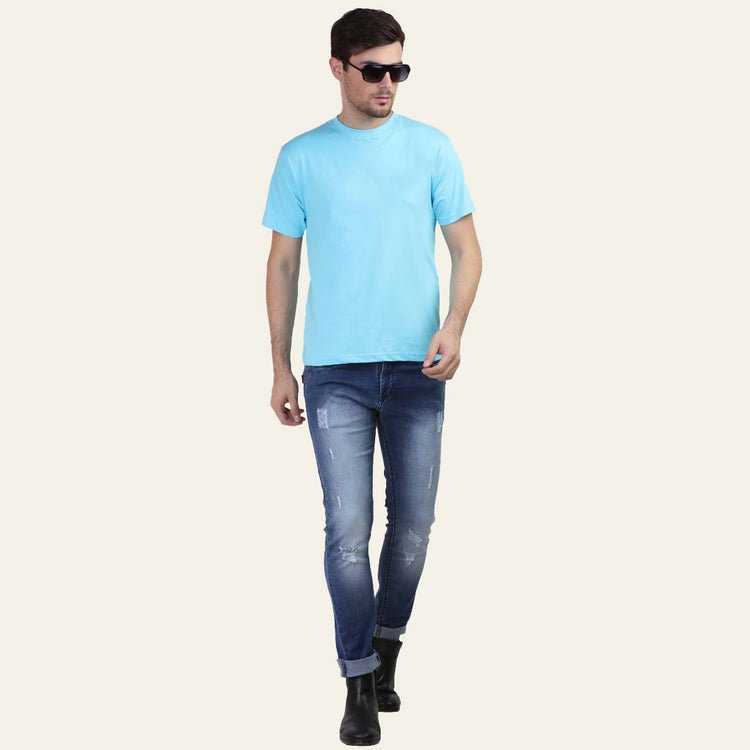 Basic Sky Blue Regular Fit Roundneck T-shirt
